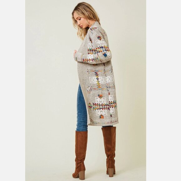 Aztec Tribal Coatigan Cardigan Western Boho Yellowstone Sweater On Blue large - Picture 10 of 11